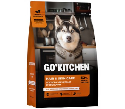 GO'KITCHEN лосось с фруктами и овощами, полнорационный сухой корм для щенков и собак всех возрастов с лососем