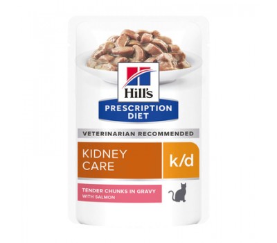 Hill's вет.консервы паучи K/D для кошек при лечении почек (кусочки в соусе), K/D Feline лосось 85гр
